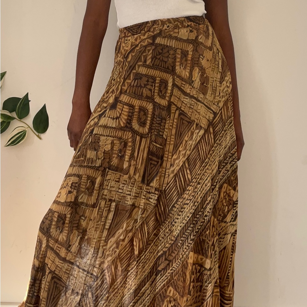 Brown Patterned Maxi Skirt